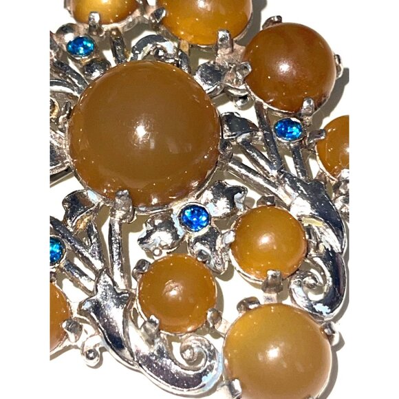 Vintage Silver Tone Apple Juice Bakelite & Blue Stone Art Nouveau Brooch - Picture 8 of 8